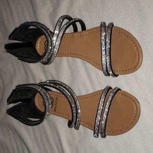 Womens black and silver sparkle sandals
